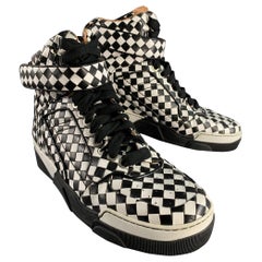 GIVENCHY Size 11 Black White Checkered Leather High Top Sneakers