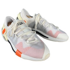 Y-3 Size 12 White Black Orange Color Block Mesh Lace-Up Sneakers
