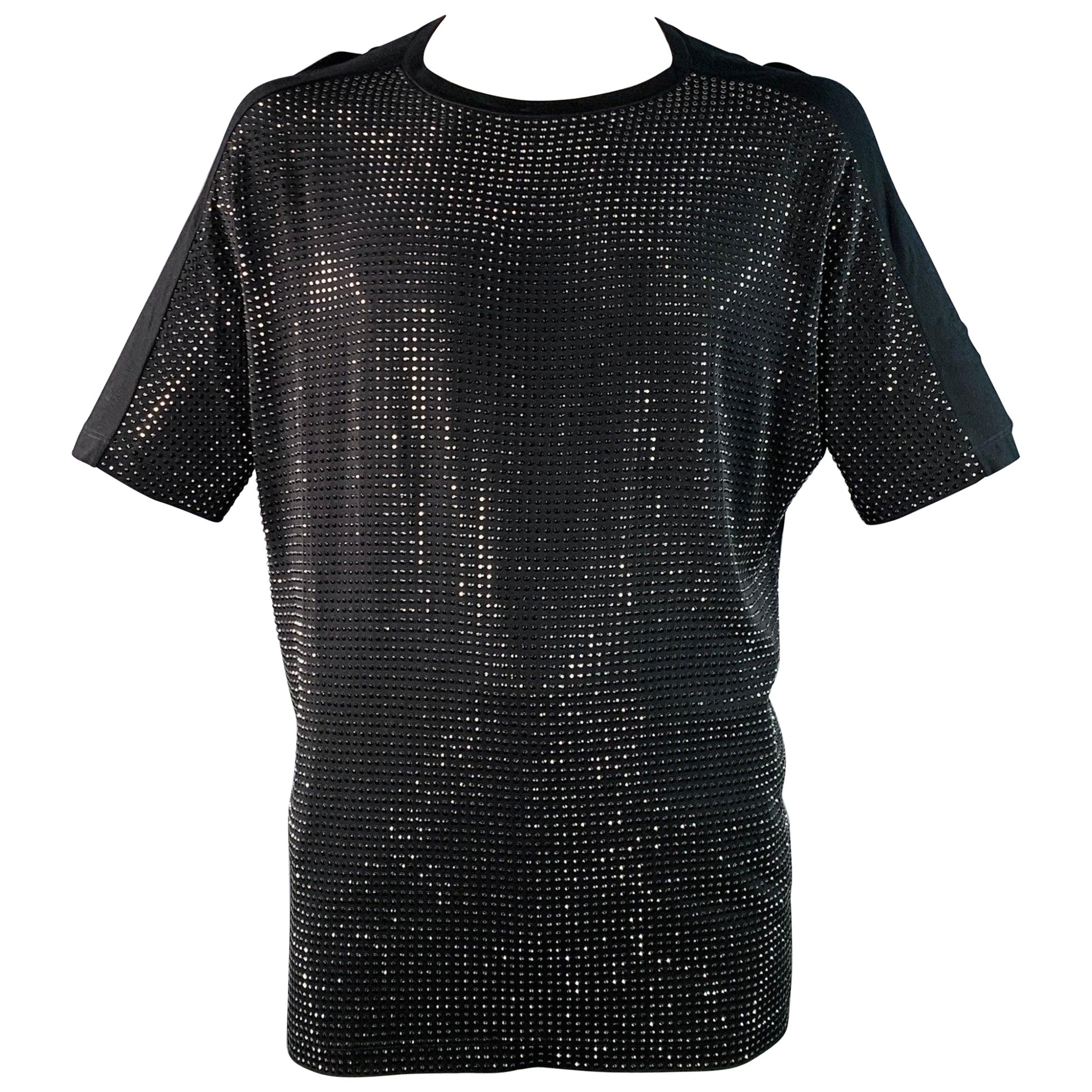 GUCCI Größe L Schwarz Nieten Seide Dolman Ärmel Rundhalsausschnitt T-shirt im Angebot