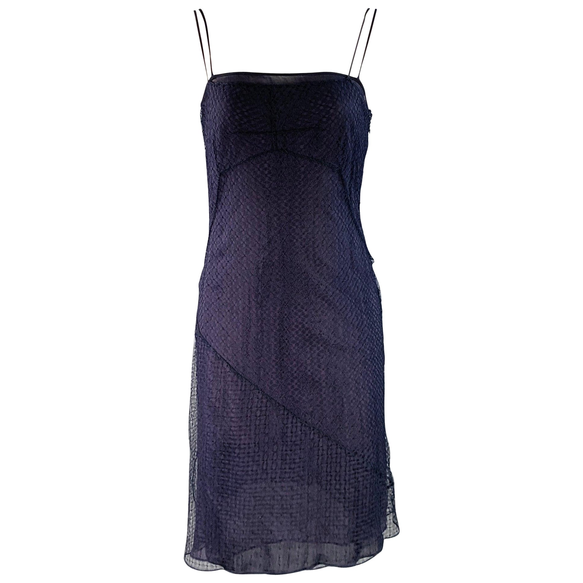 ALBERTA FERRETTI Taille 8 Robe à bretelles spaghetti en soie marine en vente