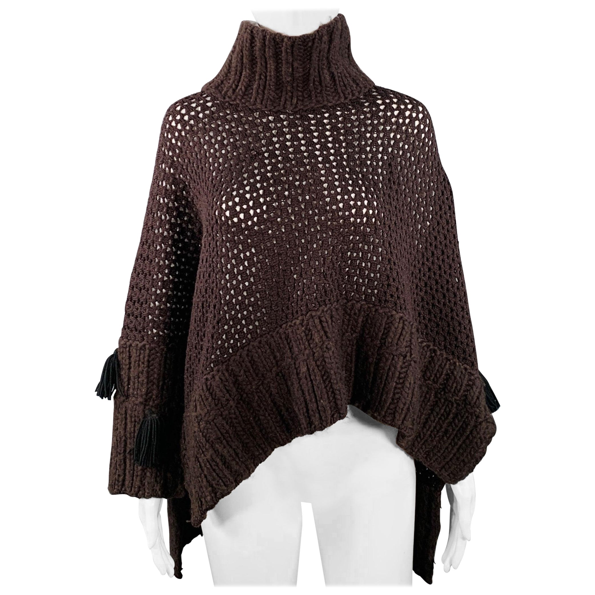 JOHN GALLIANO Size M Brown Wool Blend Turtleneck Chunky Knit Sweater For Sale