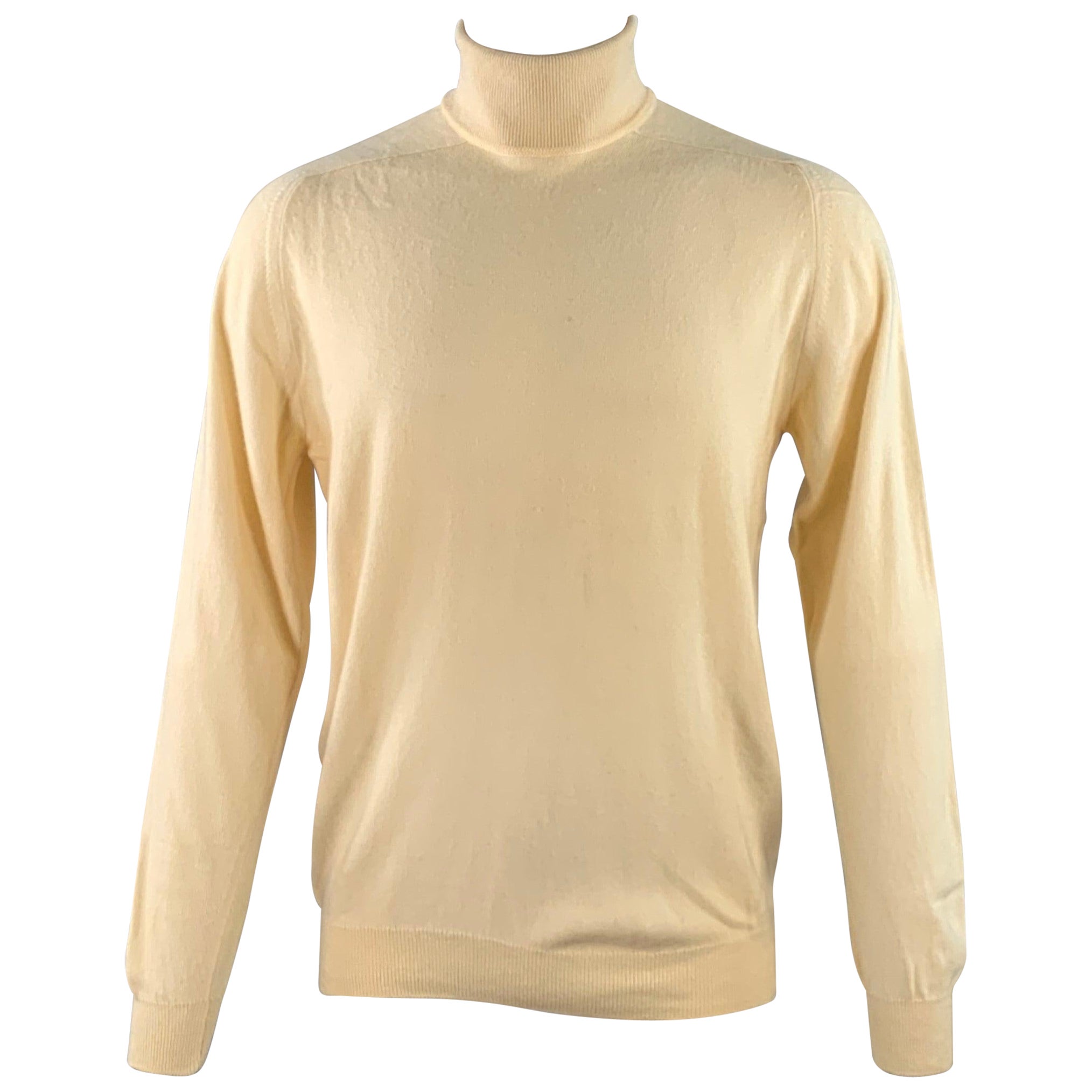 PRINGLE Size M Cream Knit Cashmere Turtleneck Pullover For Sale