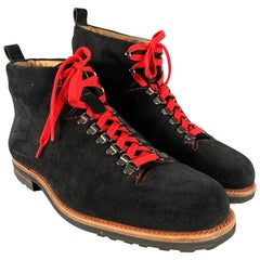 PAUL STUART Taille 12 Bottes à lacets en cuir texturé rouge et noir