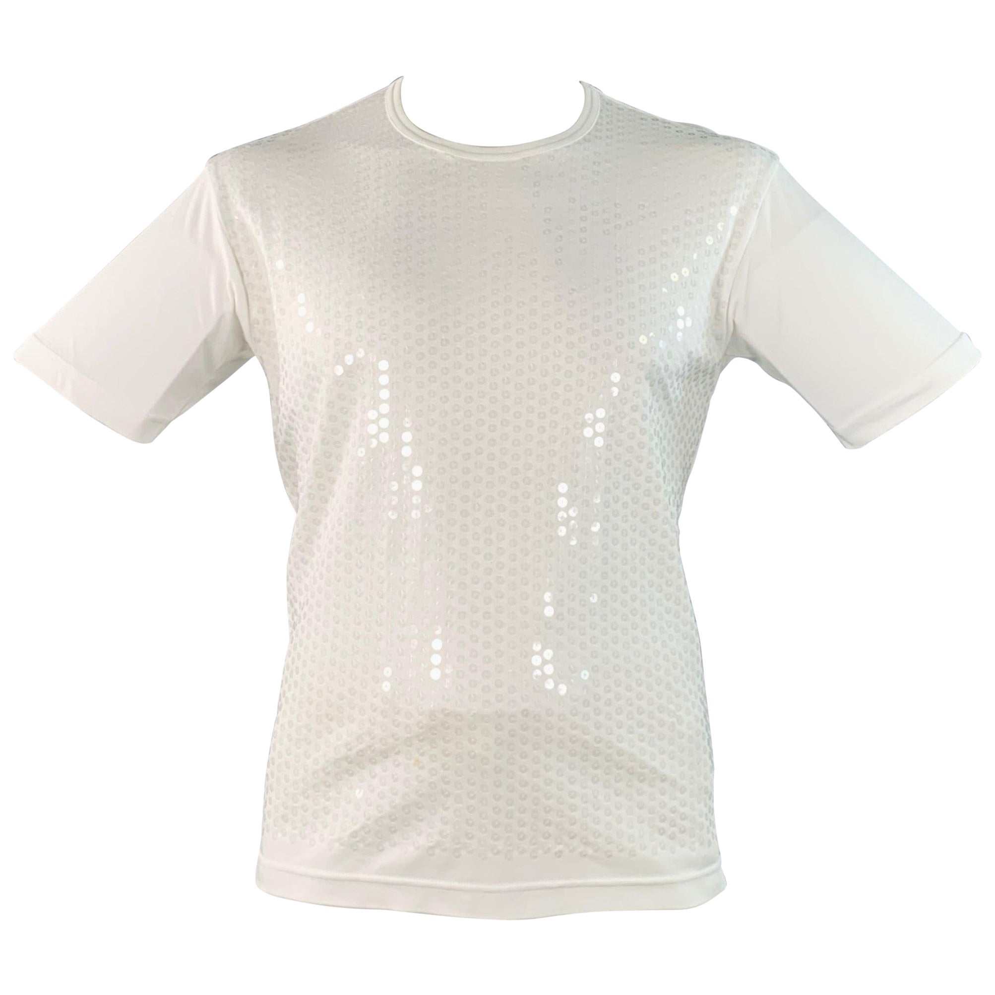 Junya Watanabe 2020 Size L White Sequined Cotton Jersey Crew Neck T-shirt en vente