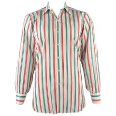 TURNBULL & ASSER Vintage Größe L Weiß Grün Rot Gestreift Baumwolle Französisch Manschette Langarmhemd