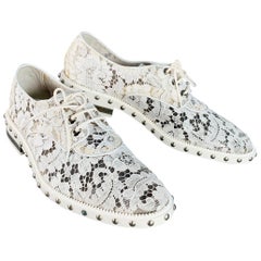 GIVENCHY Size 10 White Leather Lace Studded Derby Shoes