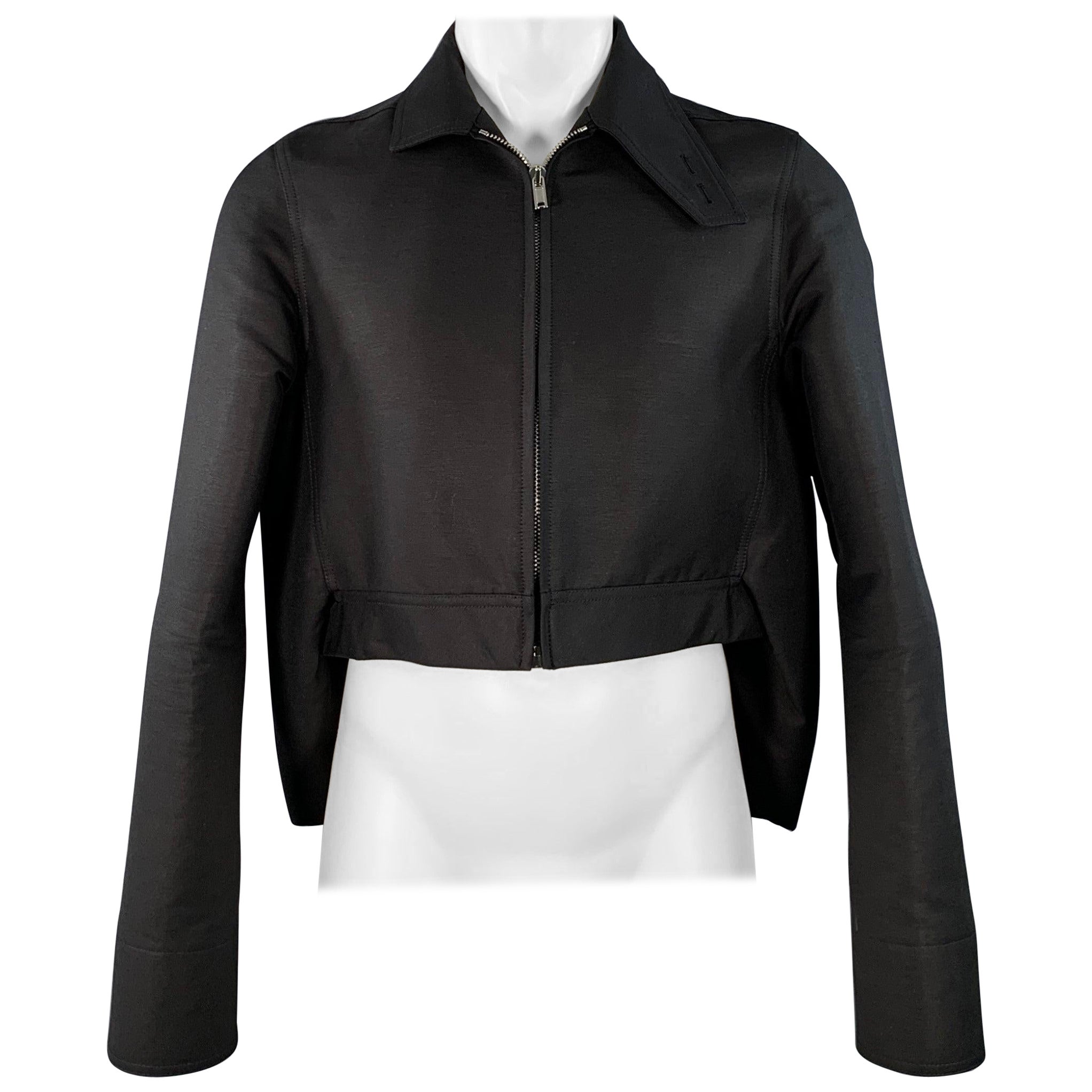 RICK OWENS Size 38 Black Cotton Blend Blouson Zip Up Jacket For Sale