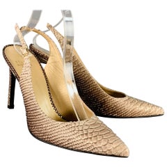 STUART WEITZMAN Size 9.5 Daisy Grey Gold Textured Snakeskin Effect Leather Slingback Pumps