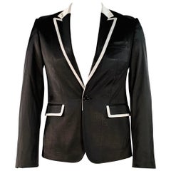 RAF SIMONS Size L Black White Satin Wool Acrylic Peak Lapel Contrast Trim Sport Coat