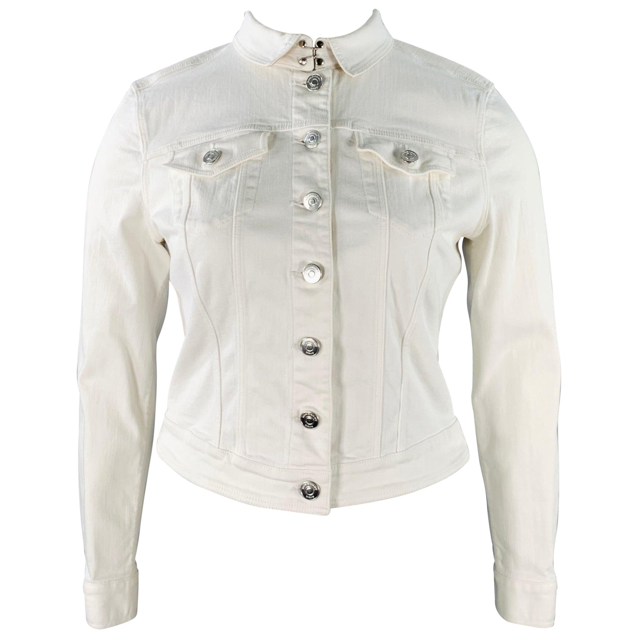 BURBERRY BRIT Size L Cream Cotton Blend Stretch Denim Jacket Blazer For Sale