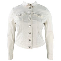 BURBERRY BRIT Size L Cream Cotton Blend Stretch Denim Jacket Blazer