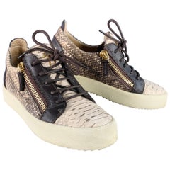 GIUSEPPE ZANOTTI Größe 9 Beige Braun Leder Texturiert Doppelseitiger Reißverschluss Sneakers