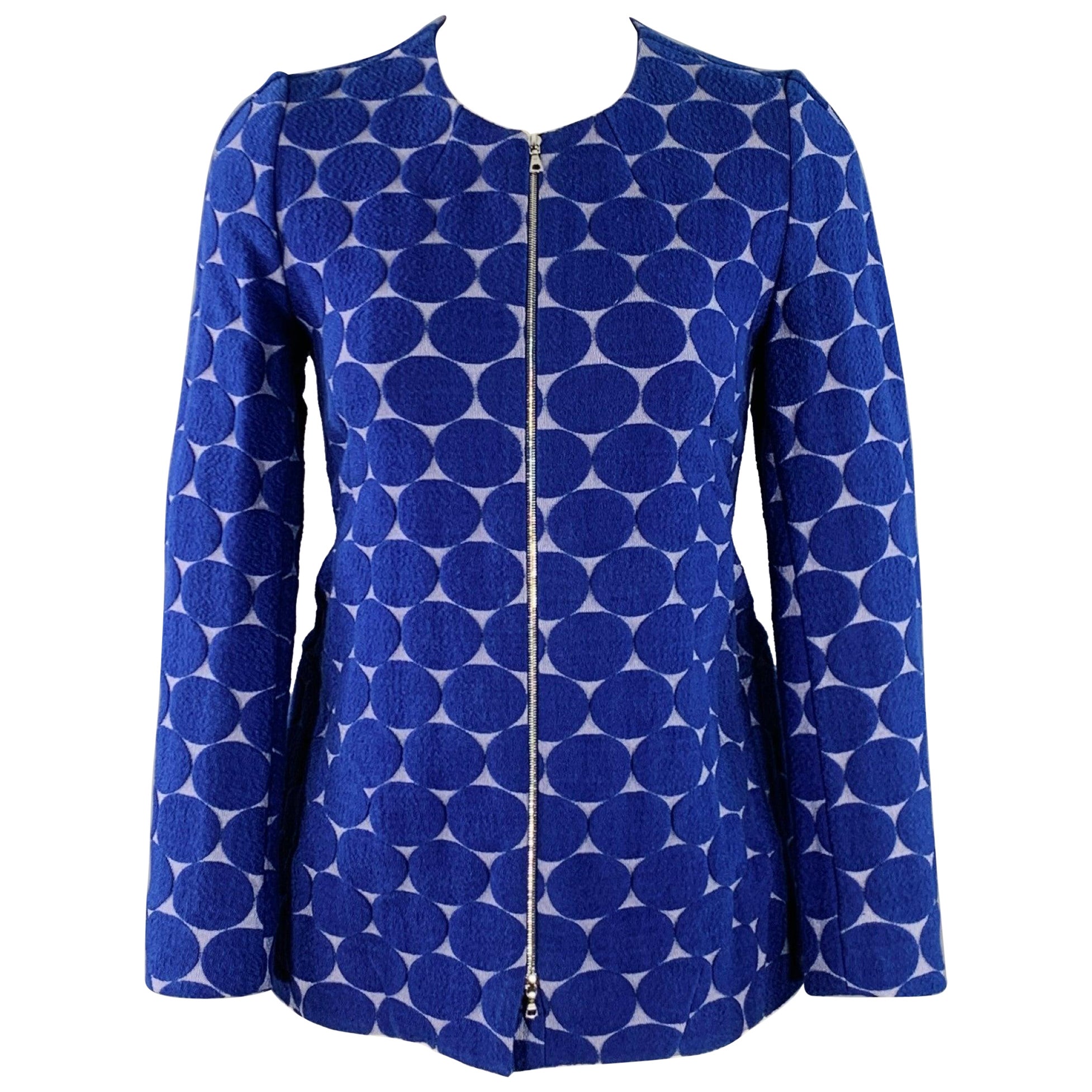 MARNI Size 2 Blue Grey Cotton Blend Dots Jacquard Collarless Jacket Blazer For Sale