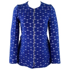 MARNI Size 2 Blue Grey Cotton Blend Dots Jacquard Collarless Jacket Blazer