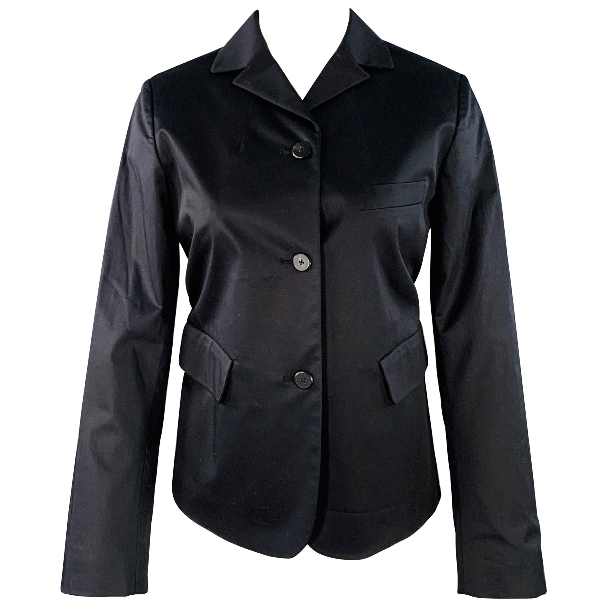 JIL SANDER Size 2 Black Cotton Blend Button Up Jacket Blazer For Sale