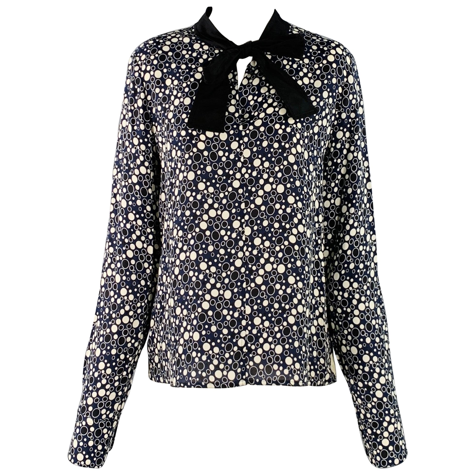 MARNI - Chemisier à nœud circulaire en viscose noir et marine - Taille 4 en vente