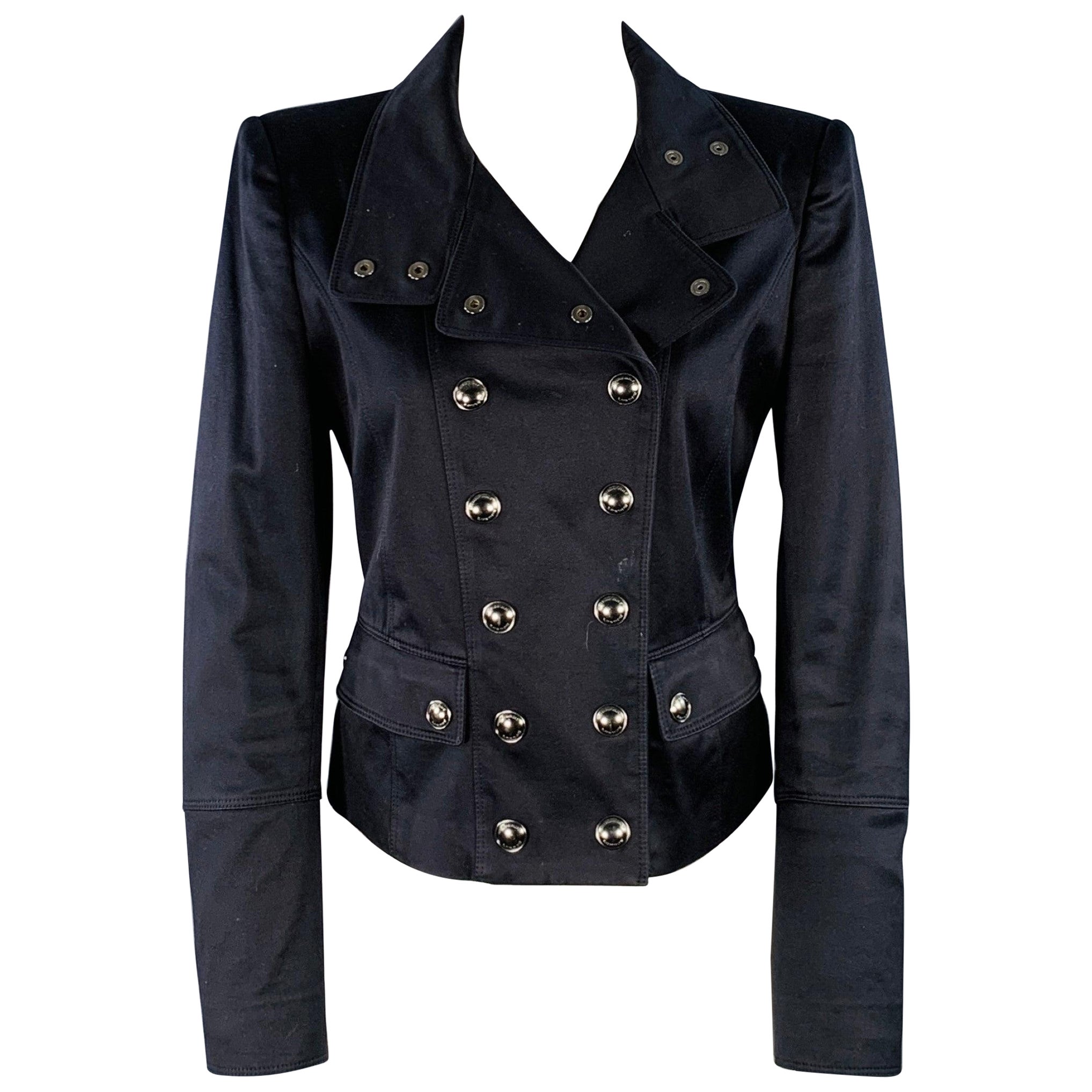 BURBERRY LONDON Size 8 Black Cotton Blend Double Breasted Cropped Jacket Blazer For Sale