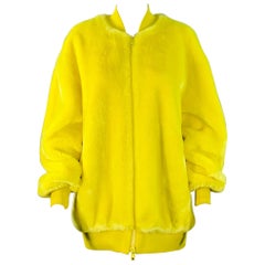 TIBI Size M Yellow Acrylic Textured Faux Fur Zip Up Oversized Bomber Jacket