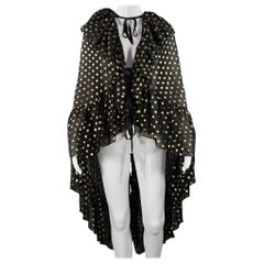 SAINT LAURENT 2018 Black Gold Dots Ruffled Metallic Chiffon Cape Dress Top