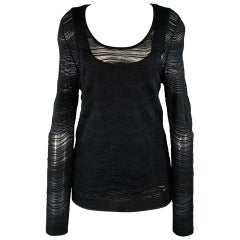 ESCADA Size M Black Wool Blend Textured Stripe Scoop Neck Pullover