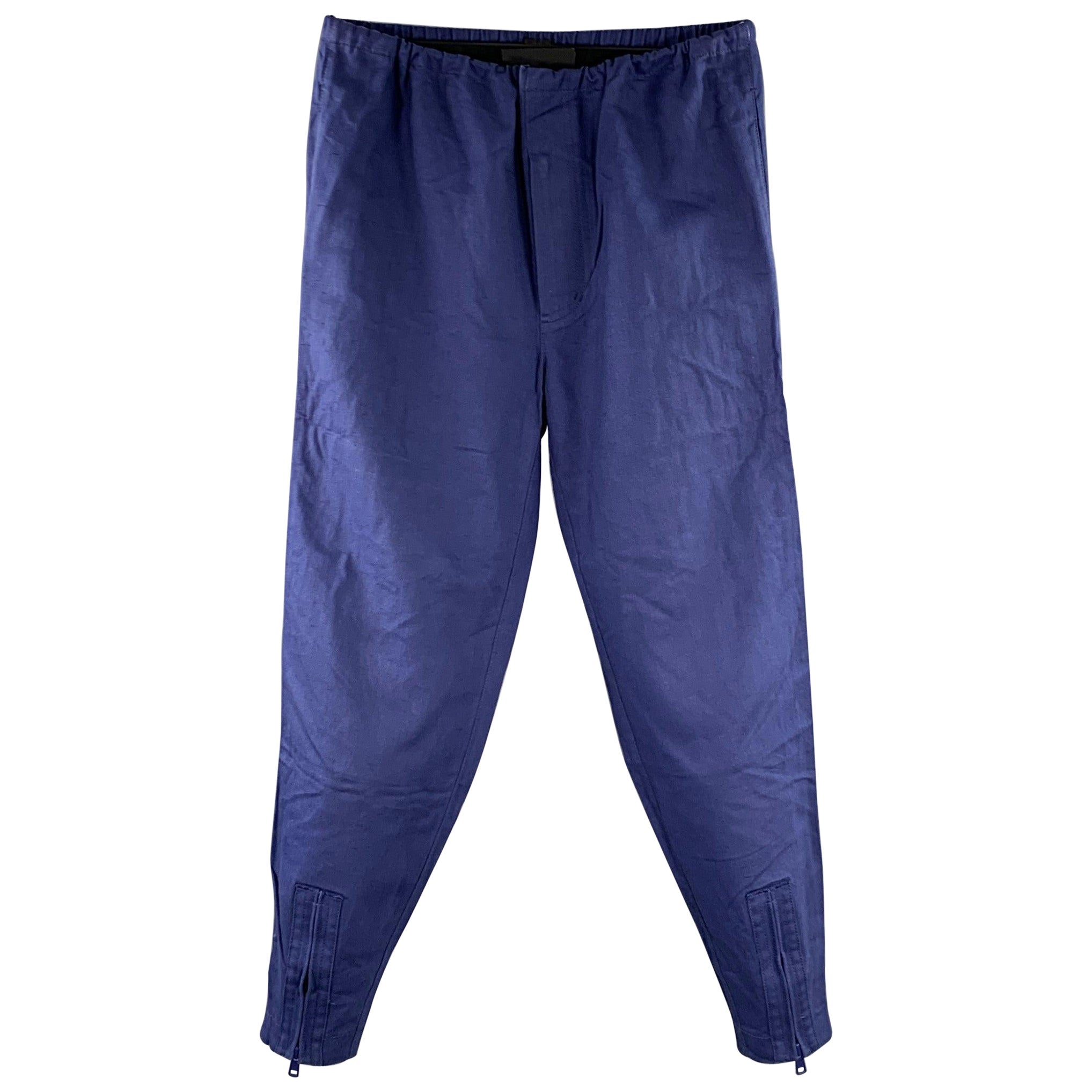 3.1 PHILLIP LIM Größe XS Blaue Baumwoll-Leinen-Hose mit hoher Taille und Kordelzug Freizeithose im Angebot