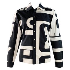 WALTER VAN BEIRENDONCK - Camicia a maniche lunghe in cotone con grafica bianca e nera - taglia L