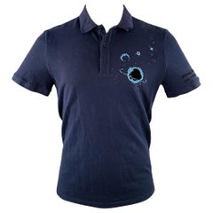 VALENTINO 2019 Taille M Bleu marine Brodé perles From Outer Space Polo coton boutonné