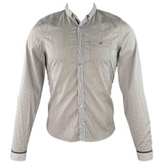 Burberry Prorsum Taille S White Grey Stripe Cotton One Pocket Long Sleeve Shirt
