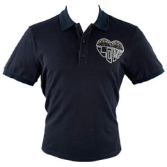 VALENTINO Size M Love Black Studded Heart Cotton Pique Buttoned Polo