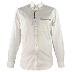 PAUL SMITH Size L White Contrast Trim Cotton One Pocket Long Sleeve Shirt (Chemise à manches longues en coton à bordures contrastées)