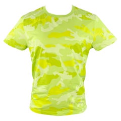 VALENTINO Size M Neon Green Yellow Camouflage Cotton Crew Neck T-shirt