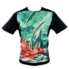 VALENTINO 2019 Size S Black Green Red Dragon Graphic Cotton Crew Neck T-shirt