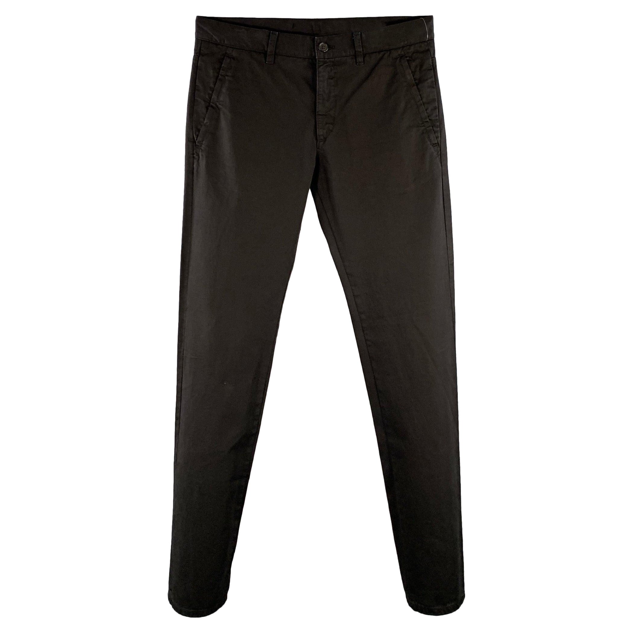 PRADA Taille 32 Pantalon slim droit décontracté en coton sergé noir à devant plat en vente