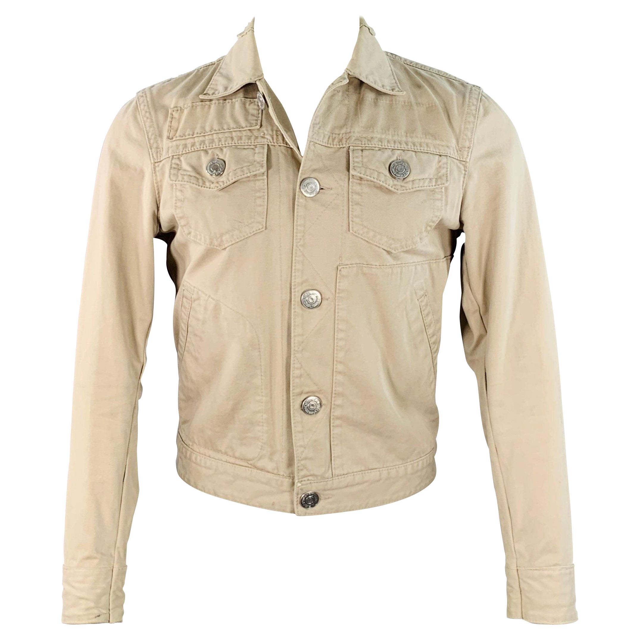 DSQUARED2 Size S Beige Twill Cotton Button Up Jacket For Sale