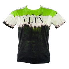 VALENTINO 2020 Size L Green Black White Tie Dye Cotton Crew Neck Logo T-shirt
