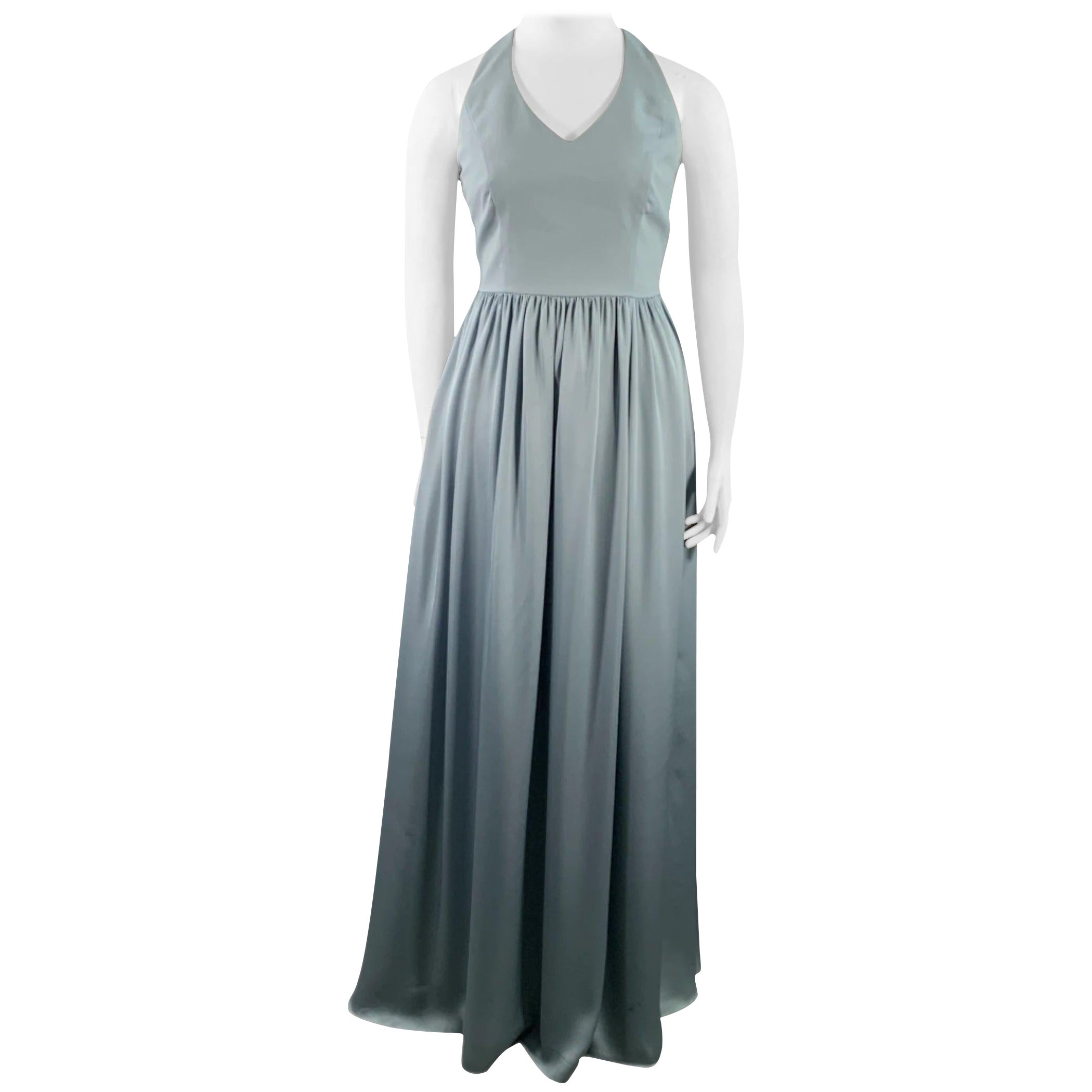 Vera Wang Taille 12 Robe de soirée longue dos nu en polyester bleu poussière en vente