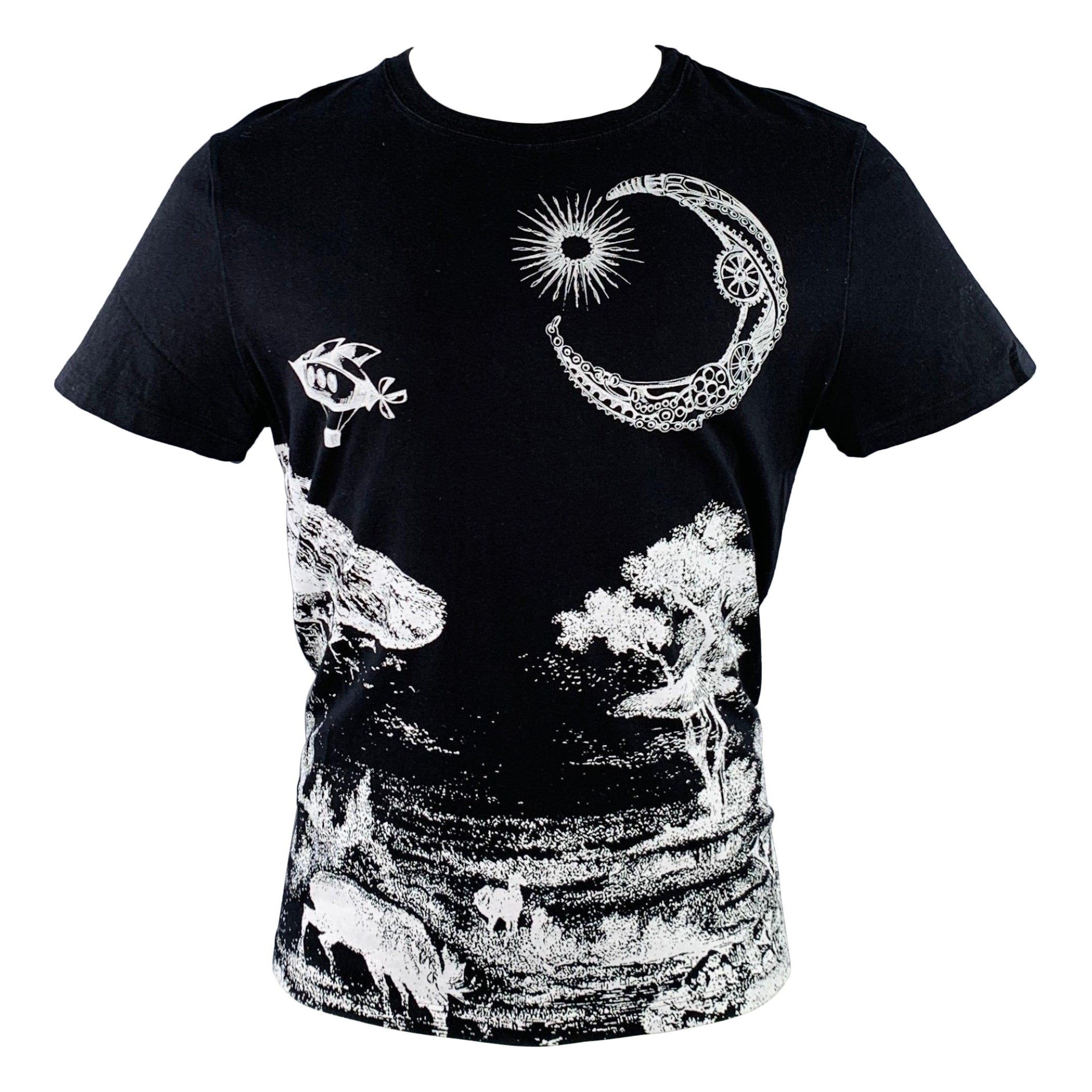 VALENTINO 2020 Size M Black White Landscape Graphic Cotton Crew Neck T T-shirt en vente