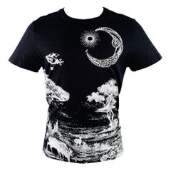 VALENTINO 2020 Size M Black White Landscape Graphic Cotton Crew Neck T T-shirt