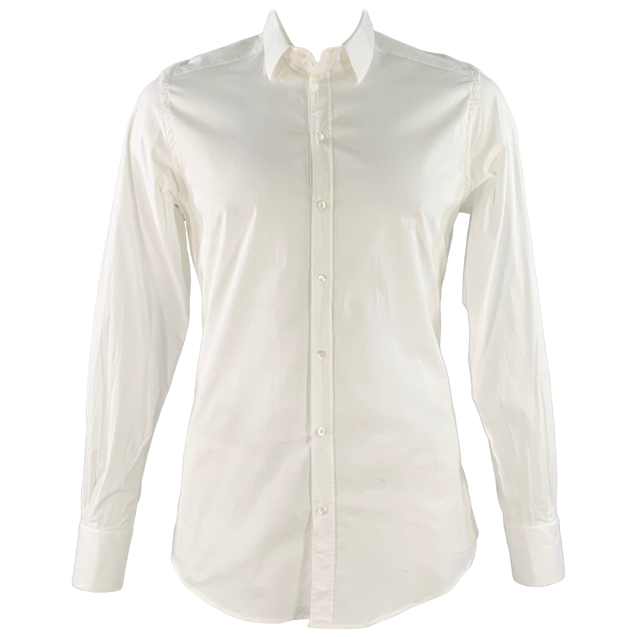 Dolce & Gabbana Size L White Cotton Blend Button Up Long Sleeve Shirt (chemise à manches longues en coton mélangé blanc) en vente