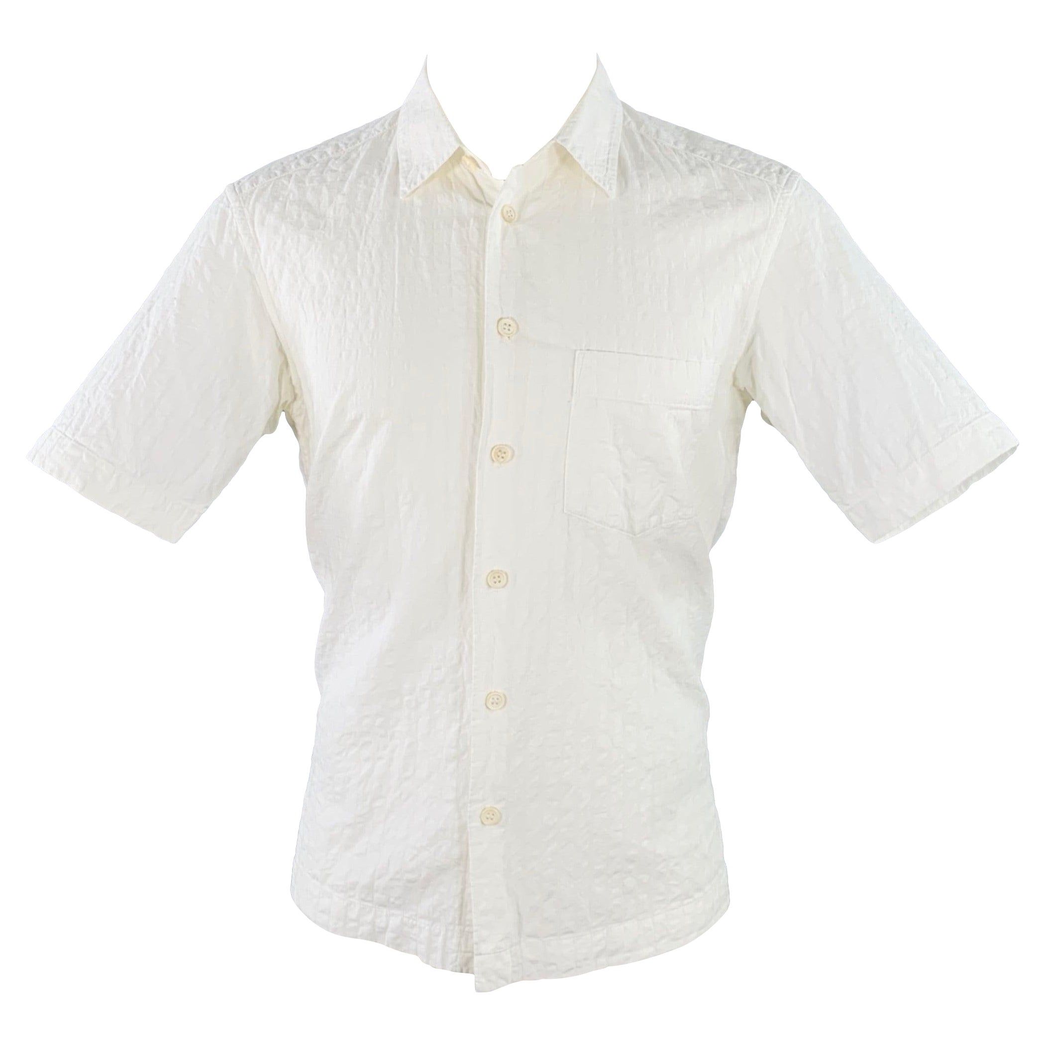ISSEY MIYAKE Talla S Camisa de manga corta de algodón arrugado con bolsillos de parche White