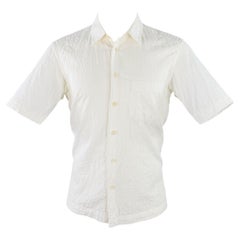 ISSEY MIYAKE Size S White Wrinkled Cotton Patch Pocket Short Sleeve Shirt (Chemise à manches courtes en coton froissé)