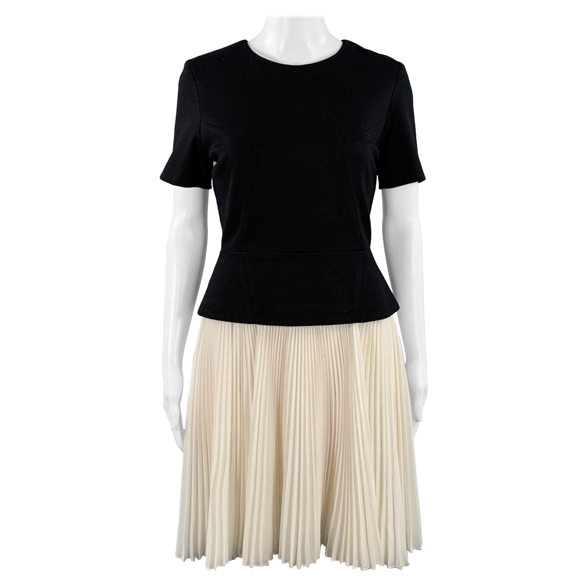 JASON WU Size 6 Black White Color Block Short Sleeve Peplum Pleated Cocktail Dress For Sale