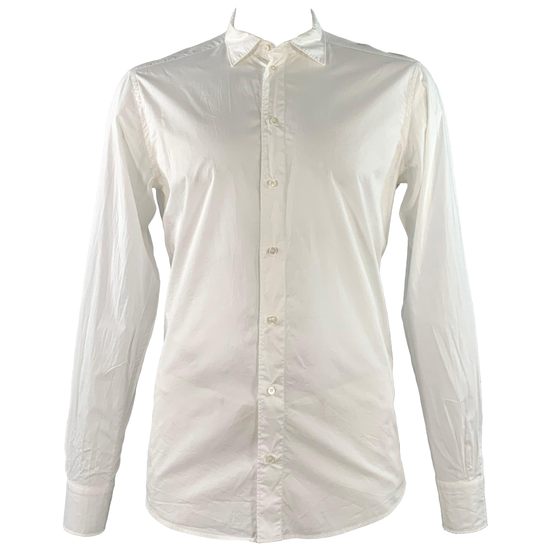 Dolce & Gabbana Size L White Cotton Button Up Long Sleeve Shirt (Chemise à manches longues en coton blanc) en vente