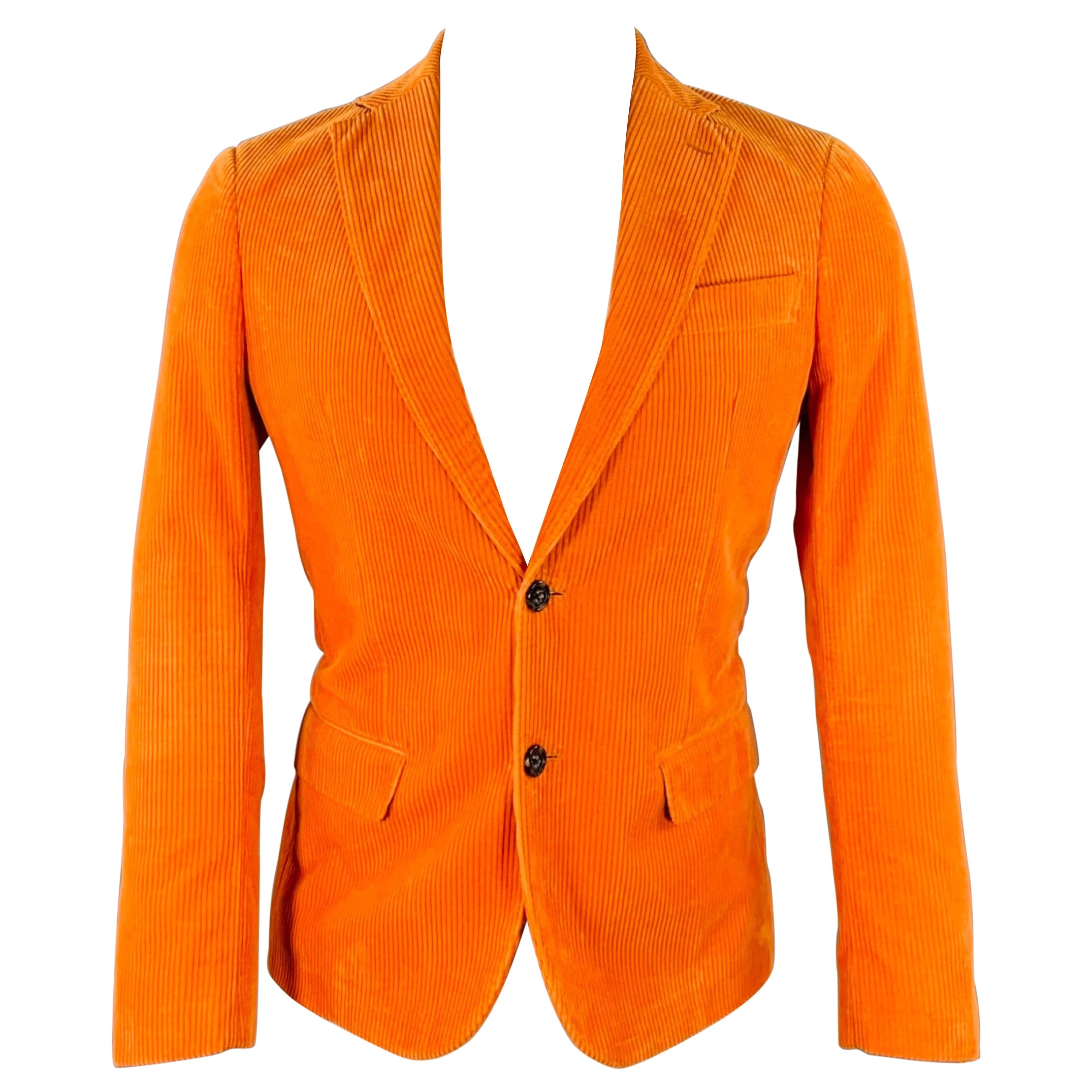 R13 Size 38 Orange Corduroy Cotton Notch Lapel Sport Coat For Sale
