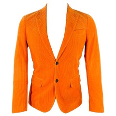 R13 Size 38 Orange Corduroy Cotton Notch Lapel Sport Coat