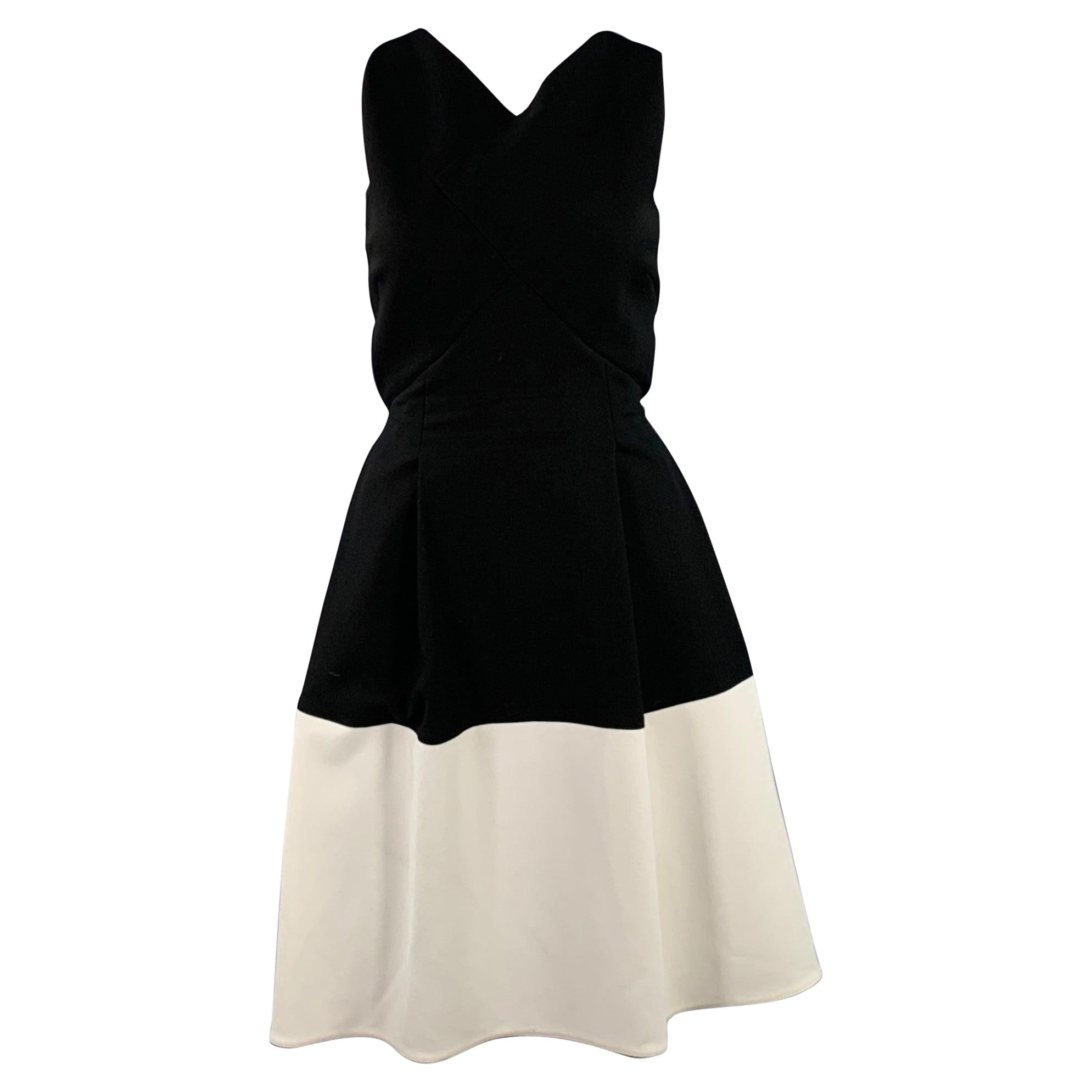 ROLAND MOURET Größe 8 Schwarz Weiß Polyestermischung Farbblock Ärmelloses A-Linien Kleid