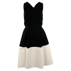ROLAND MOURET Größe 8 Schwarz Weiß Polyestermischung Farbblock Ärmelloses A-Linien Kleid