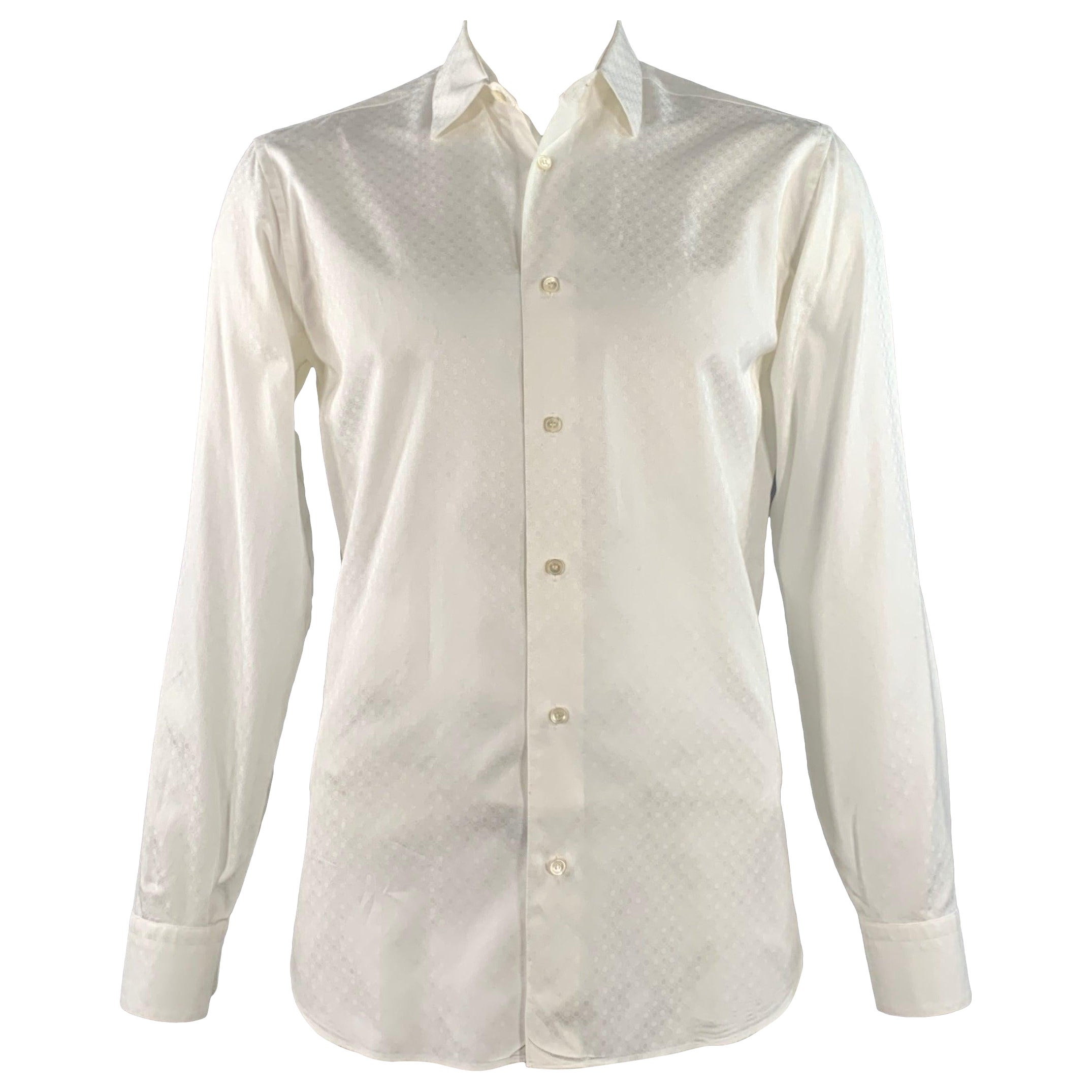 SALVATORE FERRAGAMO Size L White Circles Jacquard Derby Fit Long Sleeve Shirt (chemise à manches longues) en vente