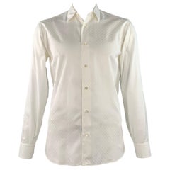 SALVATORE FERRAGAMO Size L White Circles Jacquard Derby Fit Long Sleeve Shirt (chemise à manches longues)