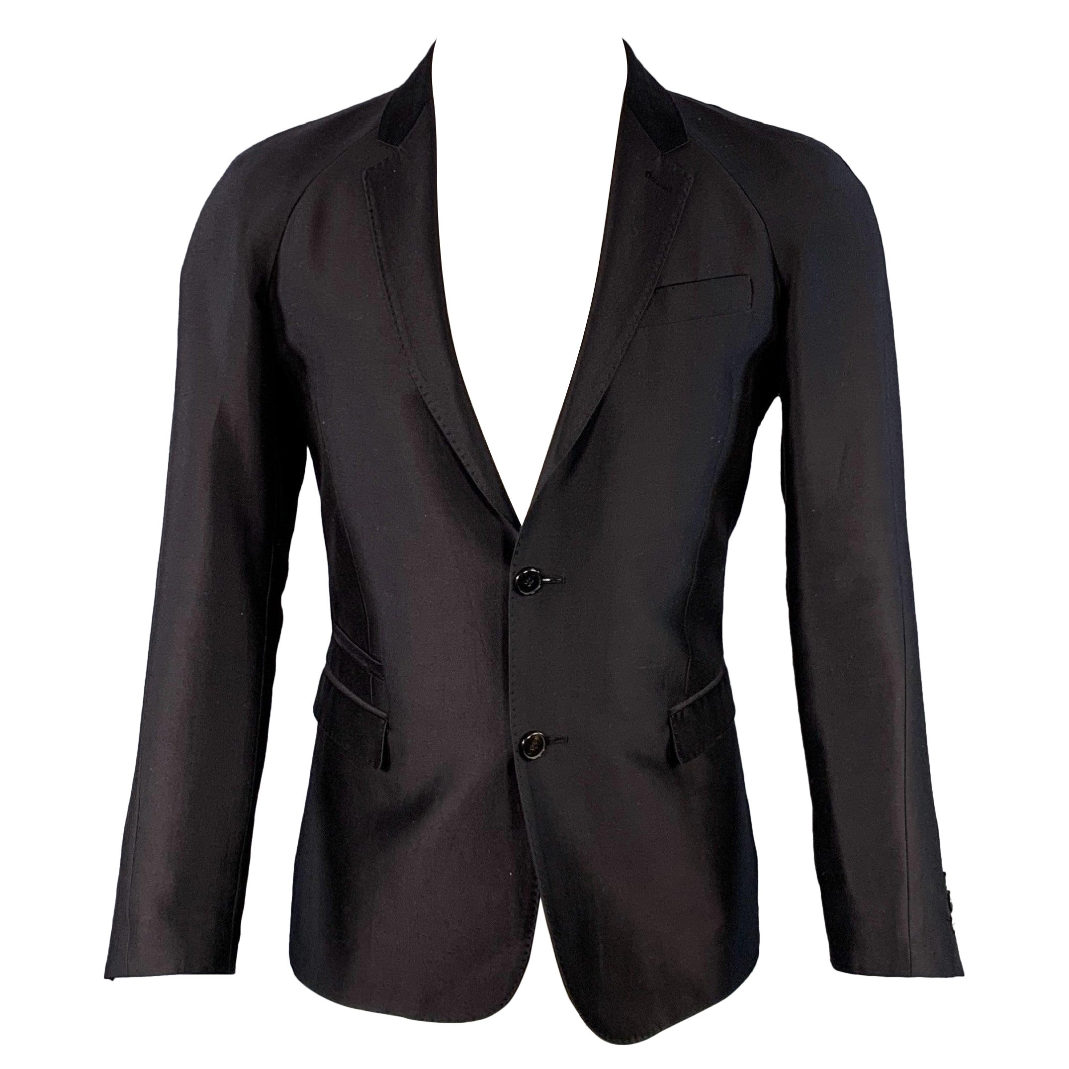 GIVENCHY Vintage SS09 Größe 36 Schwarz Baumwolle Seide Notch Revers Sport Mantel im Angebot